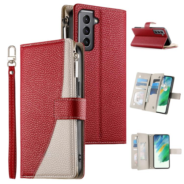 Stitching Multi-card Zipper Wallet Leather Phone Case with Short Strap