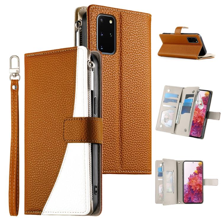 Stitching Multi-card Zipper Wallet Leather Phone Case with Short Strap