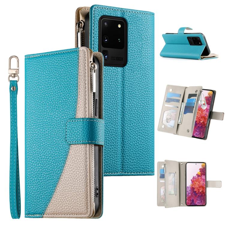 Stitching Multi-card Zipper Wallet Leather Phone Case with Short Strap