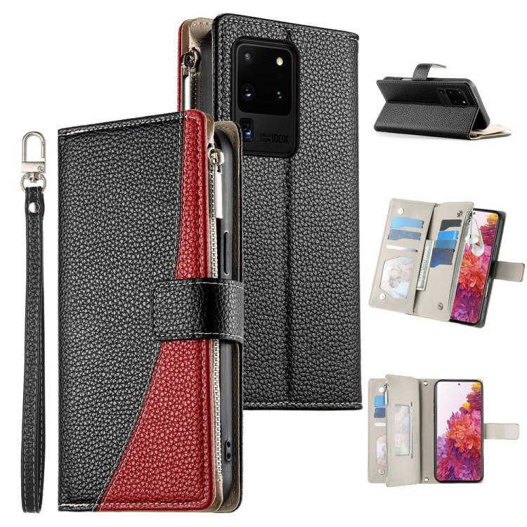 Stitching Multi-card Zipper Wallet Leather Phone Case with Short Strap