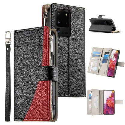 Stitching Multi-card Zipper Wallet Leather Phone Case with Short Strap