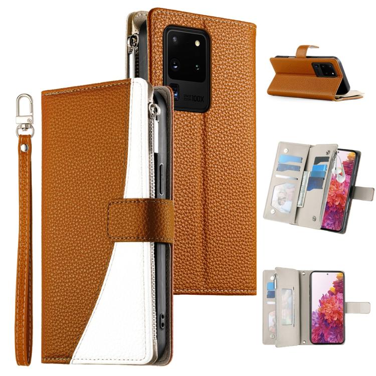 Stitching Multi-card Zipper Wallet Leather Phone Case with Short Strap