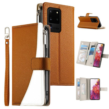 Stitching Multi-card Zipper Wallet Leather Phone Case with Short Strap