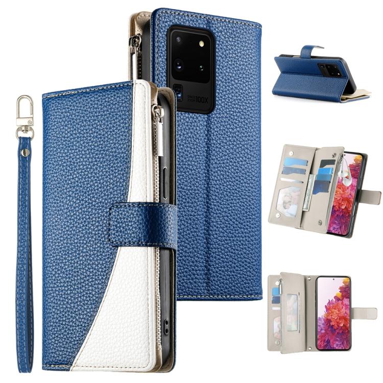 Stitching Multi-card Zipper Wallet Leather Phone Case with Short Strap