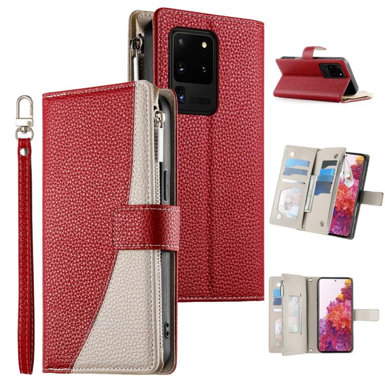 Stitching Multi-card Zipper Wallet Leather Phone Case with Short Strap
