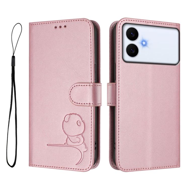 Litter Panda Embossing RFID Leather Phone Case with Lanyard