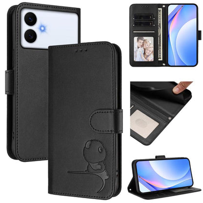 Litter Panda Embossing RFID Leather Phone Case with Lanyard