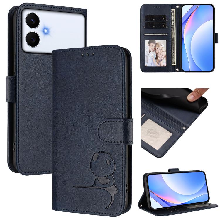 Litter Panda Embossing RFID Leather Phone Case with Lanyard