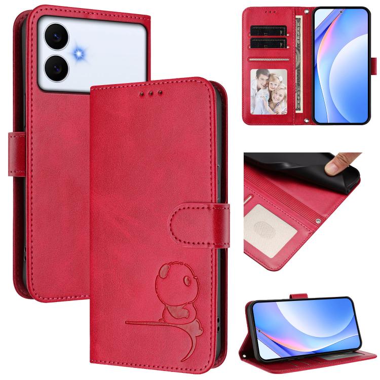 Litter Panda Embossing RFID Leather Phone Case with Lanyard