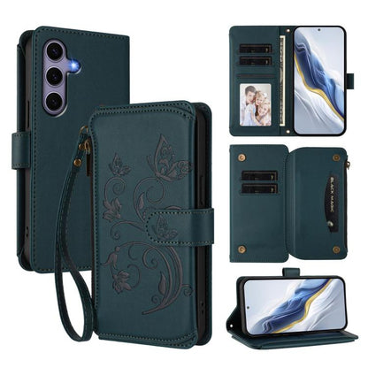 Butterfly Love Flower Multi-card Zipper Wallet Leather Phone Case