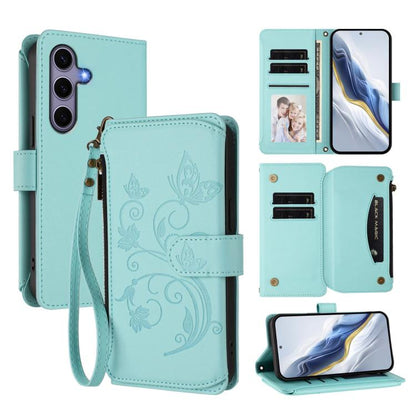Butterfly Love Flower Multi-card Zipper Wallet Leather Phone Case
