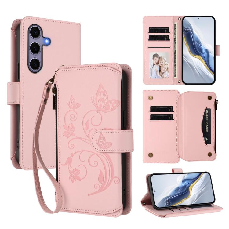 Butterfly Love Flower Multi-card Zipper Wallet Leather Phone Case