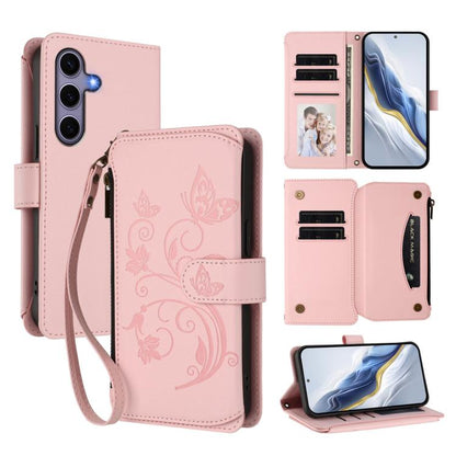 Butterfly Love Flower Multi-card Zipper Wallet Leather Phone Case