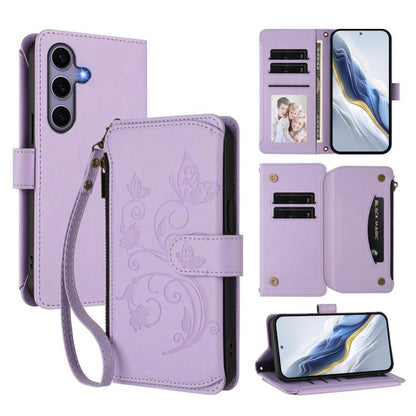 Butterfly Love Flower Multi-card Zipper Wallet Leather Phone Case