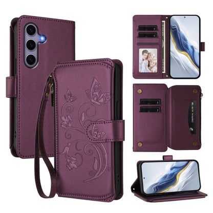 Butterfly Love Flower Multi-card Zipper Wallet Leather Phone Case