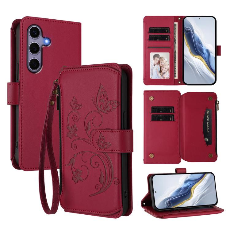 Butterfly Love Flower Multi-card Zipper Wallet Leather Phone Case