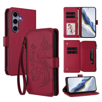 Butterfly Love Flower Multi-card Zipper Wallet Leather Phone Case