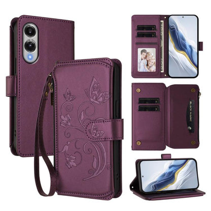 Butterfly Love Flower Multi-card Zipper Wallet Leather Phone Case