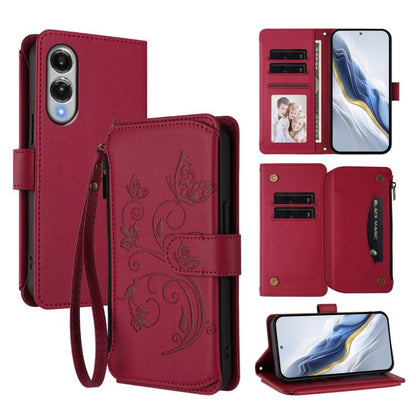 Butterfly Love Flower Multi-card Zipper Wallet Leather Phone Case