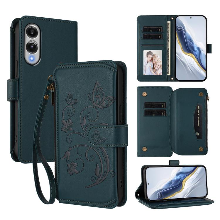 Butterfly Love Flower Multi-card Zipper Wallet Leather Phone Case