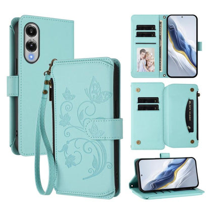 Butterfly Love Flower Multi-card Zipper Wallet Leather Phone Case