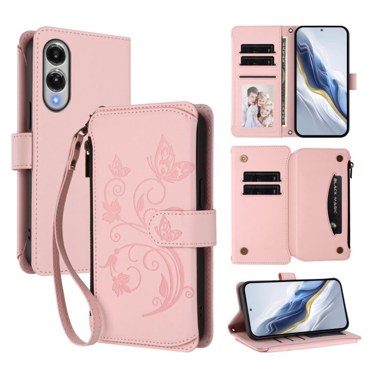 Butterfly Love Flower Multi-card Zipper Wallet Leather Phone Case