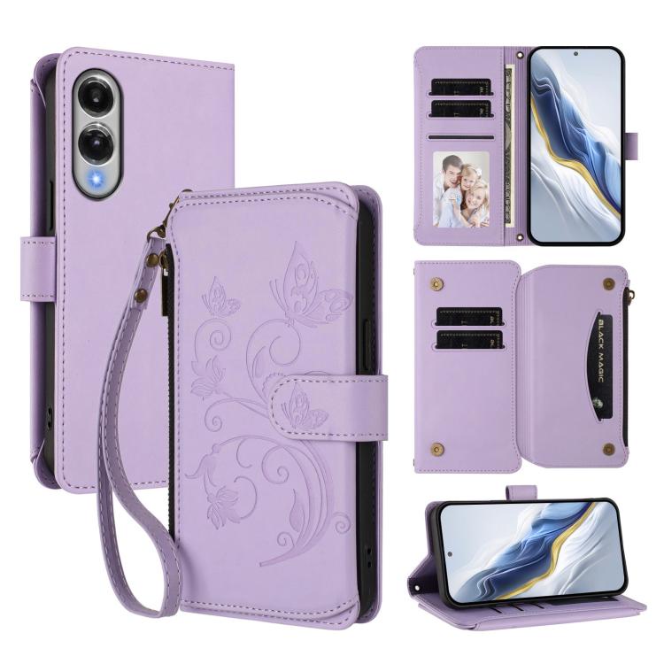 Butterfly Love Flower Multi-card Zipper Wallet Leather Phone Case