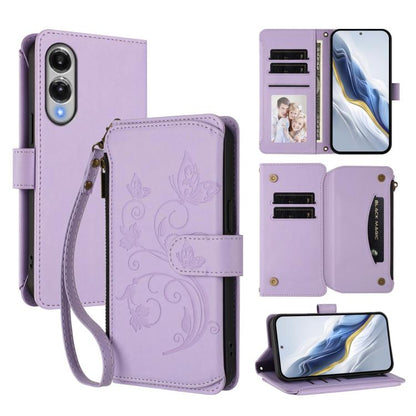 Butterfly Love Flower Multi-card Zipper Wallet Leather Phone Case