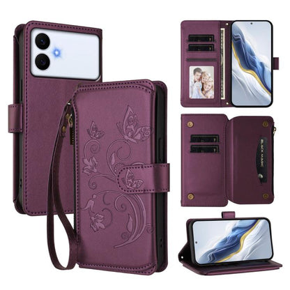 Butterfly Love Flower Multi-card Zipper Wallet Leather Phone Case
