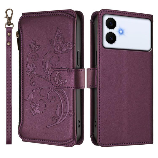 Butterfly Love Flower Multi-card Zipper Wallet Leather Phone Case