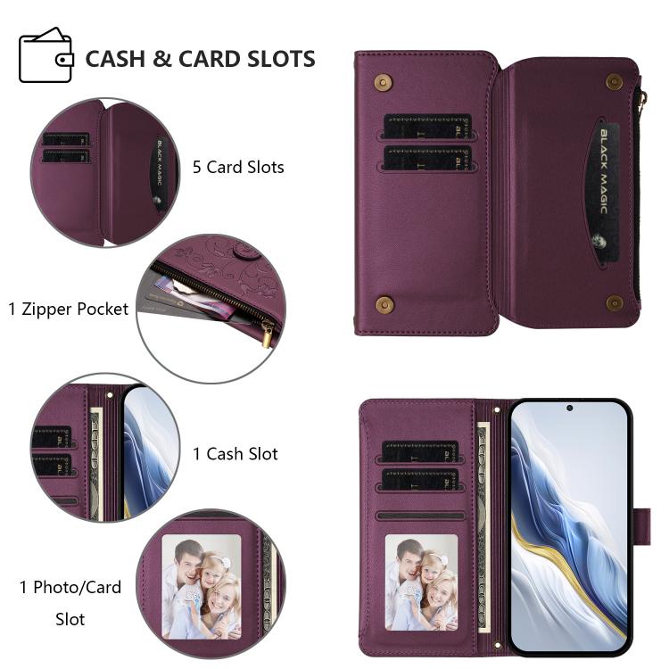 Butterfly Love Flower Multi-card Zipper Wallet Leather Phone Case