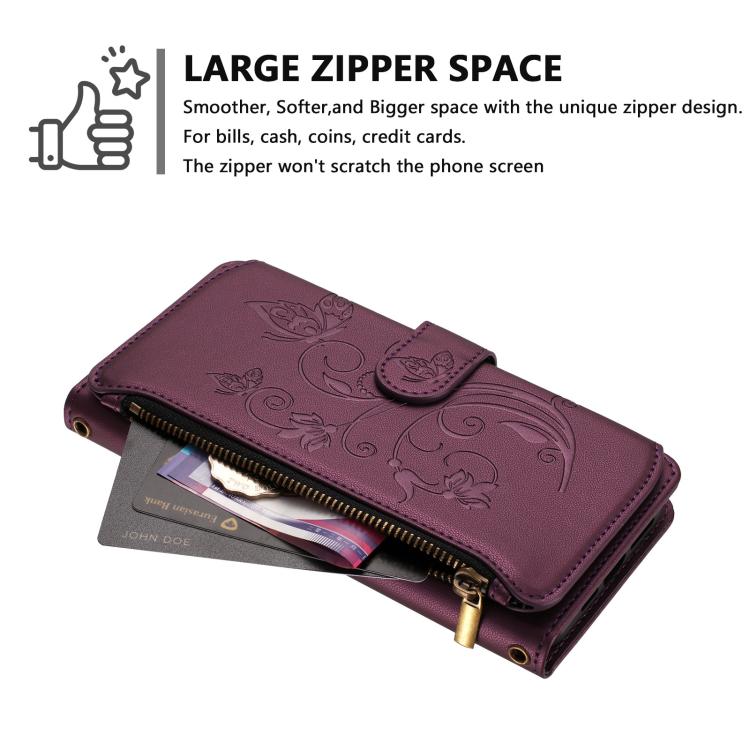Butterfly Love Flower Multi-card Zipper Wallet Leather Phone Case