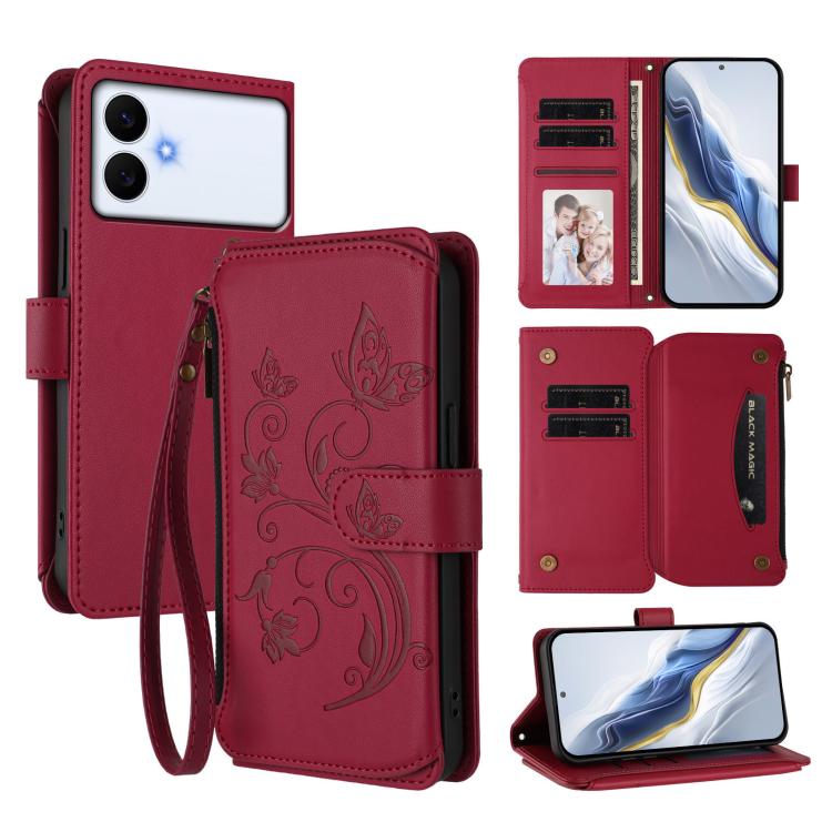 Butterfly Love Flower Multi-card Zipper Wallet Leather Phone Case