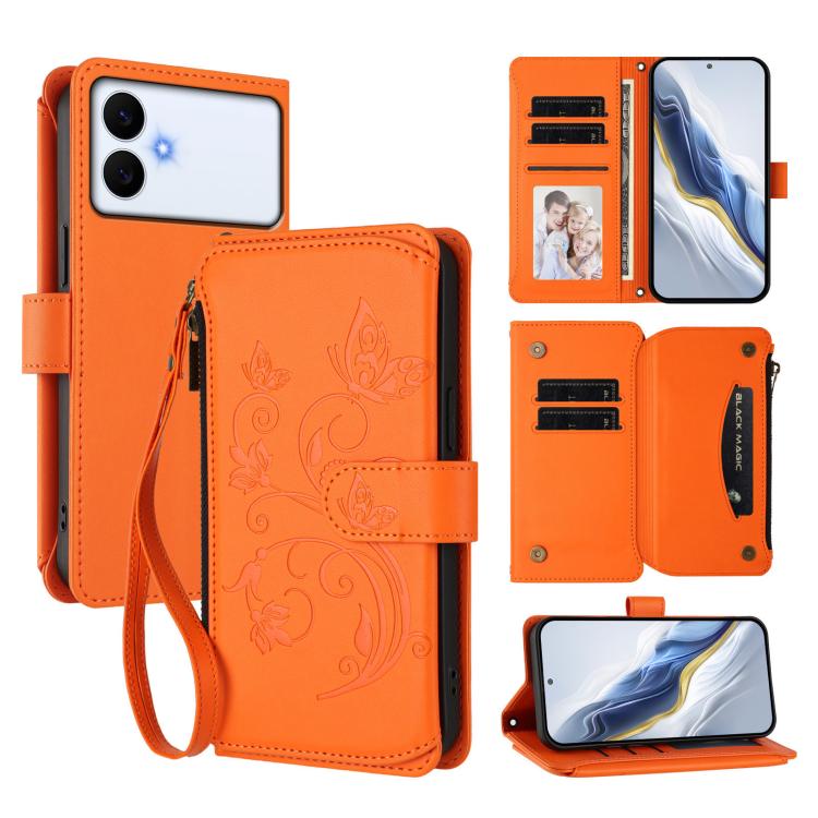 Butterfly Love Flower Multi-card Zipper Wallet Leather Phone Case