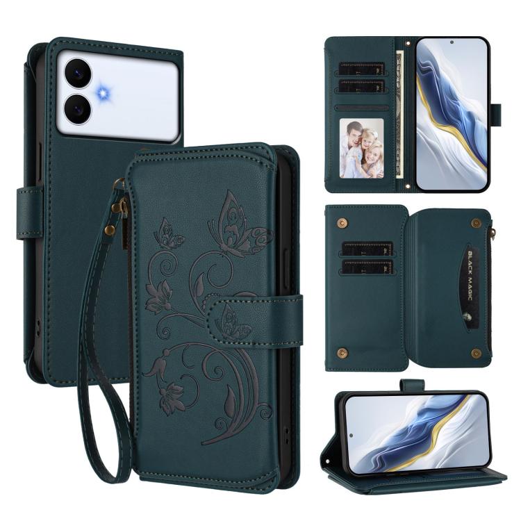 Butterfly Love Flower Multi-card Zipper Wallet Leather Phone Case
