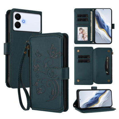 Butterfly Love Flower Multi-card Zipper Wallet Leather Phone Case
