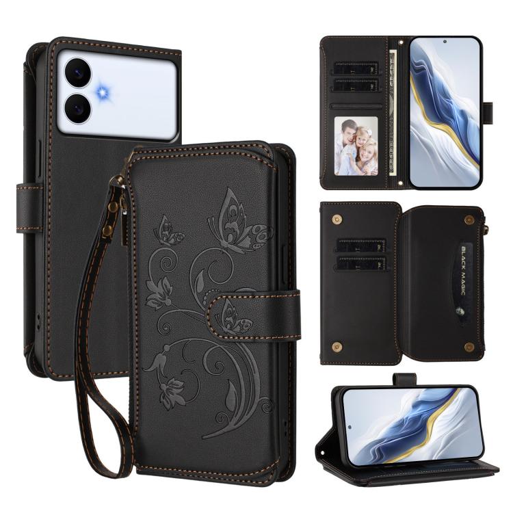 Butterfly Love Flower Multi-card Zipper Wallet Leather Phone Case