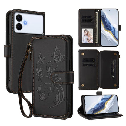 Butterfly Love Flower Multi-card Zipper Wallet Leather Phone Case