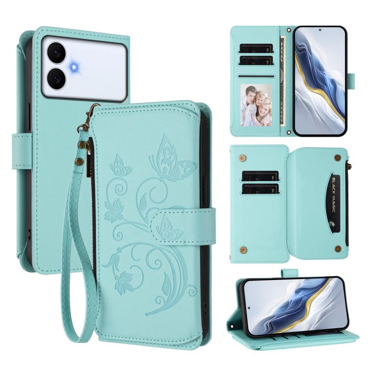 Butterfly Love Flower Multi-card Zipper Wallet Leather Phone Case