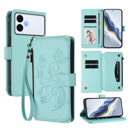 Butterfly Love Flower Multi-card Zipper Wallet Leather Phone Case