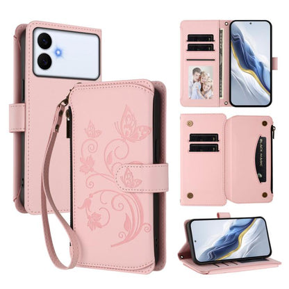 Butterfly Love Flower Multi-card Zipper Wallet Leather Phone Case