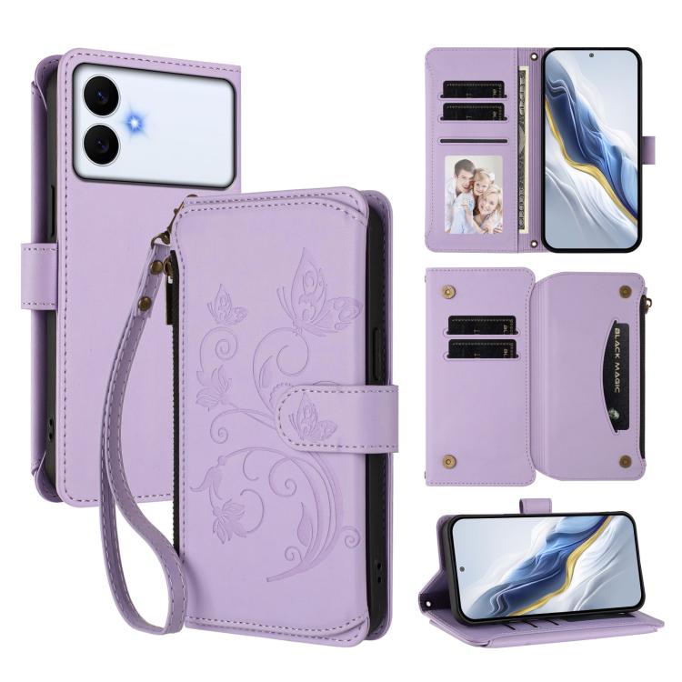Butterfly Love Flower Multi-card Zipper Wallet Leather Phone Case