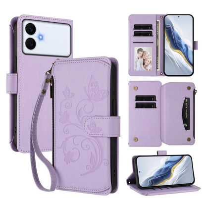 Butterfly Love Flower Multi-card Zipper Wallet Leather Phone Case