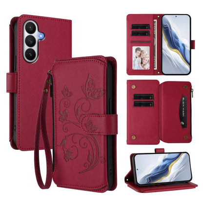 Butterfly Love Flower Multi-card Zipper Wallet Leather Phone Case