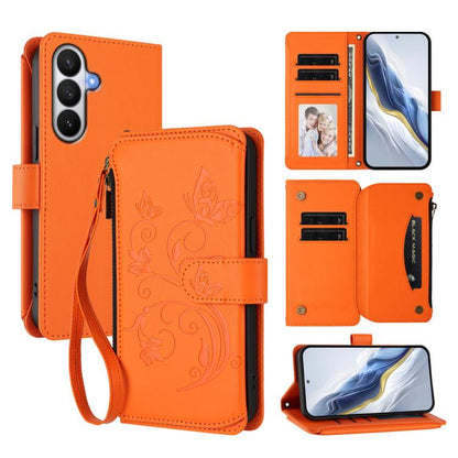 Butterfly Love Flower Multi-card Zipper Wallet Leather Phone Case