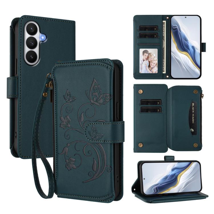 Butterfly Love Flower Multi-card Zipper Wallet Leather Phone Case