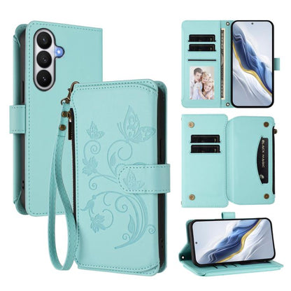Butterfly Love Flower Multi-card Zipper Wallet Leather Phone Case
