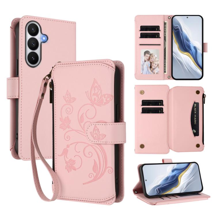 Butterfly Love Flower Multi-card Zipper Wallet Leather Phone Case