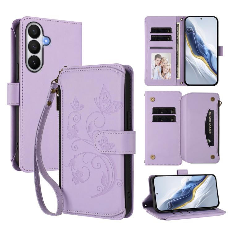 Butterfly Love Flower Multi-card Zipper Wallet Leather Phone Case