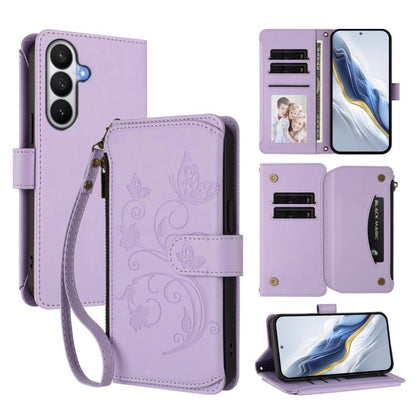 Butterfly Love Flower Multi-card Zipper Wallet Leather Phone Case